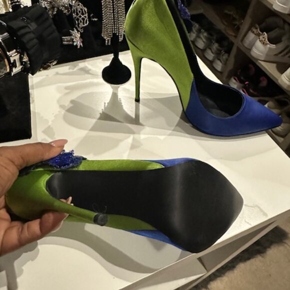 Green and Blue Stiletto Pumps in Silk Satin - Picture 4 of 6